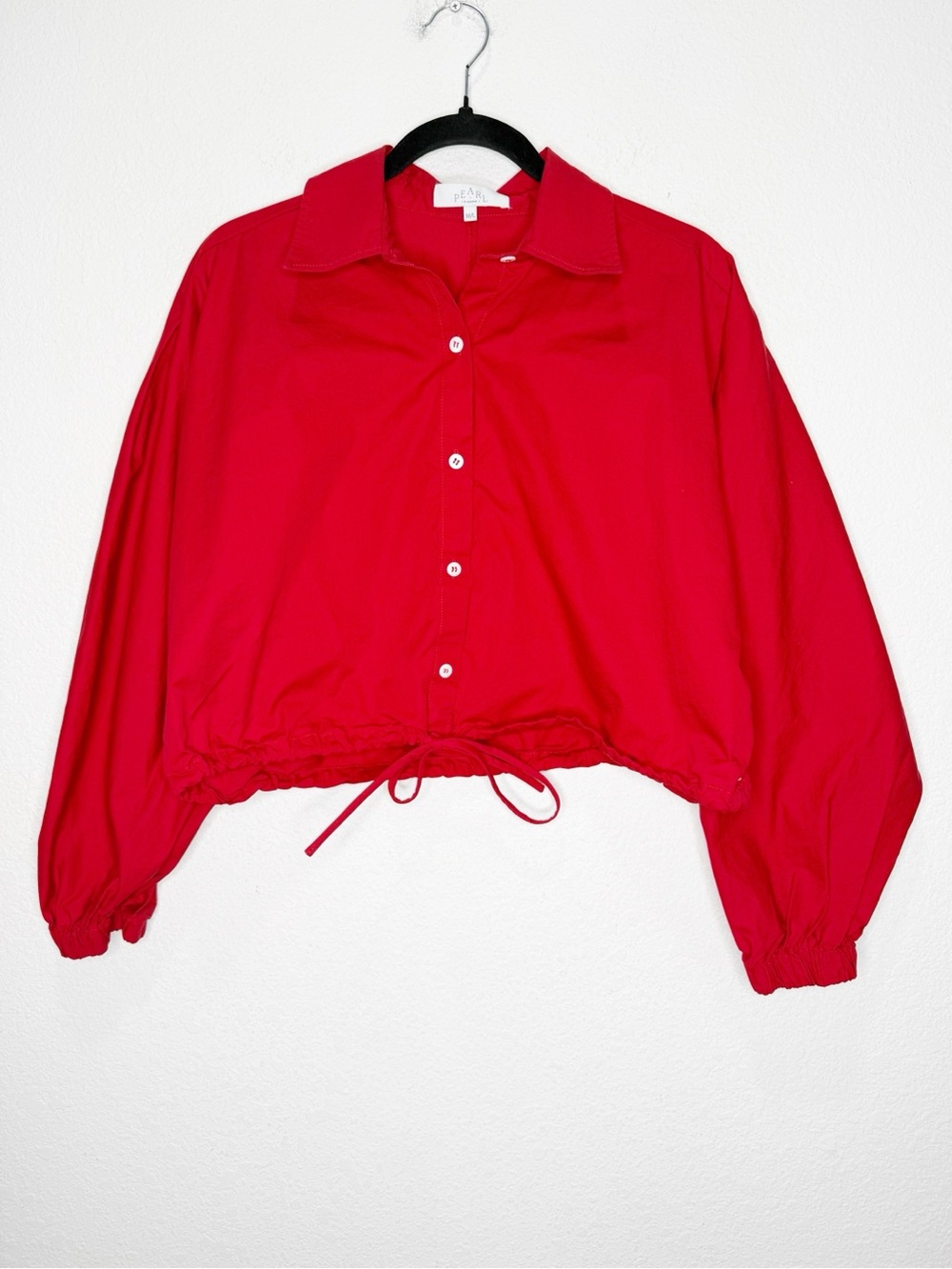 Pearl Lela Rose Long Sleeve Crop Tie Blouse Top Red Luxury Perisan